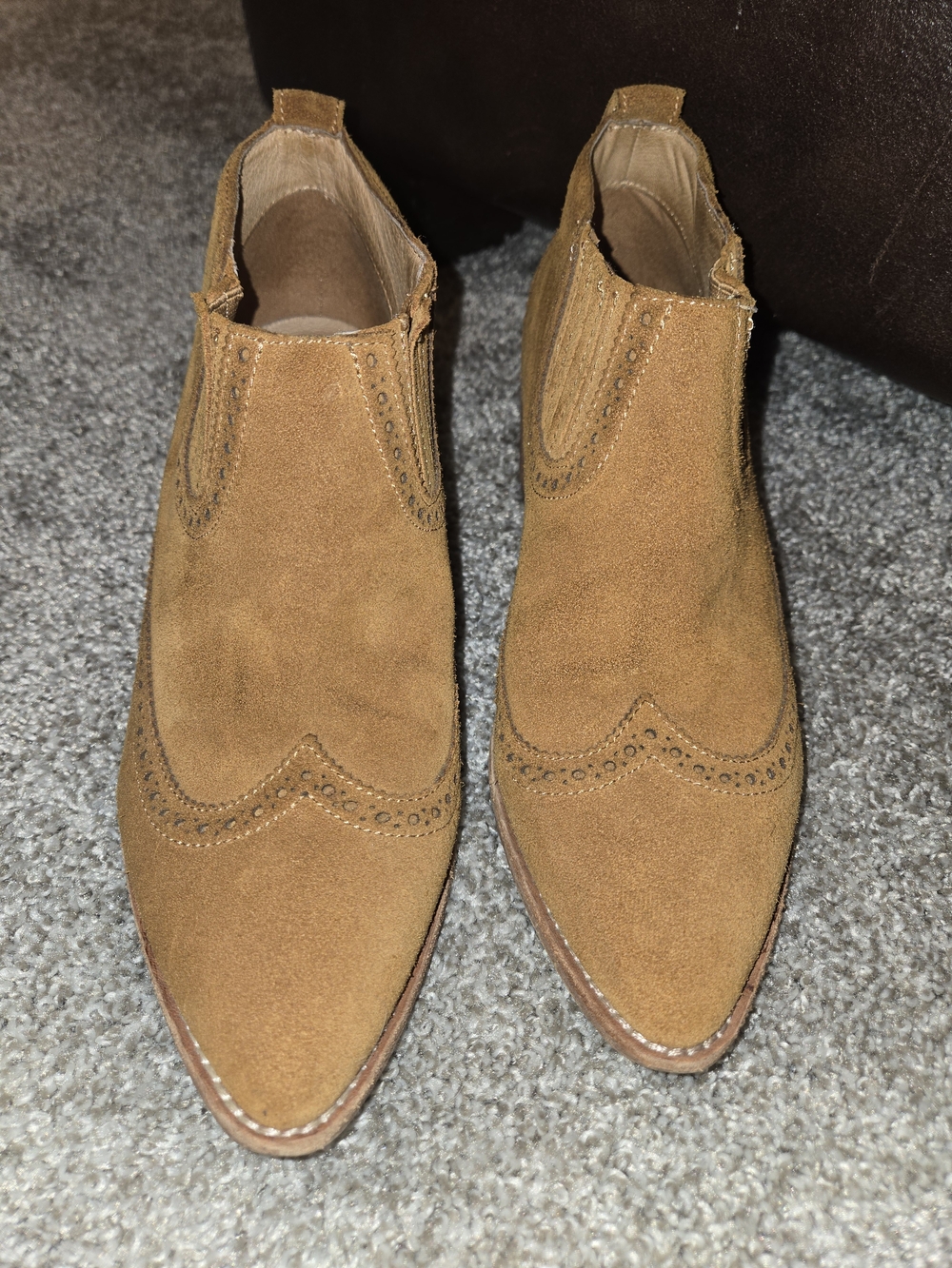 Madewell Suede Grayson Brogue Chelsea Ankle Boots Amber Brown Women's US 8.5